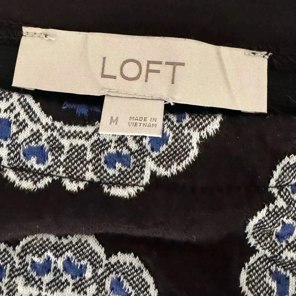 Ann Taylor LOFT A Line Dress Black Medallion 3/4 Sleeve Embroidered Mini Size M - Picture 10 of 15